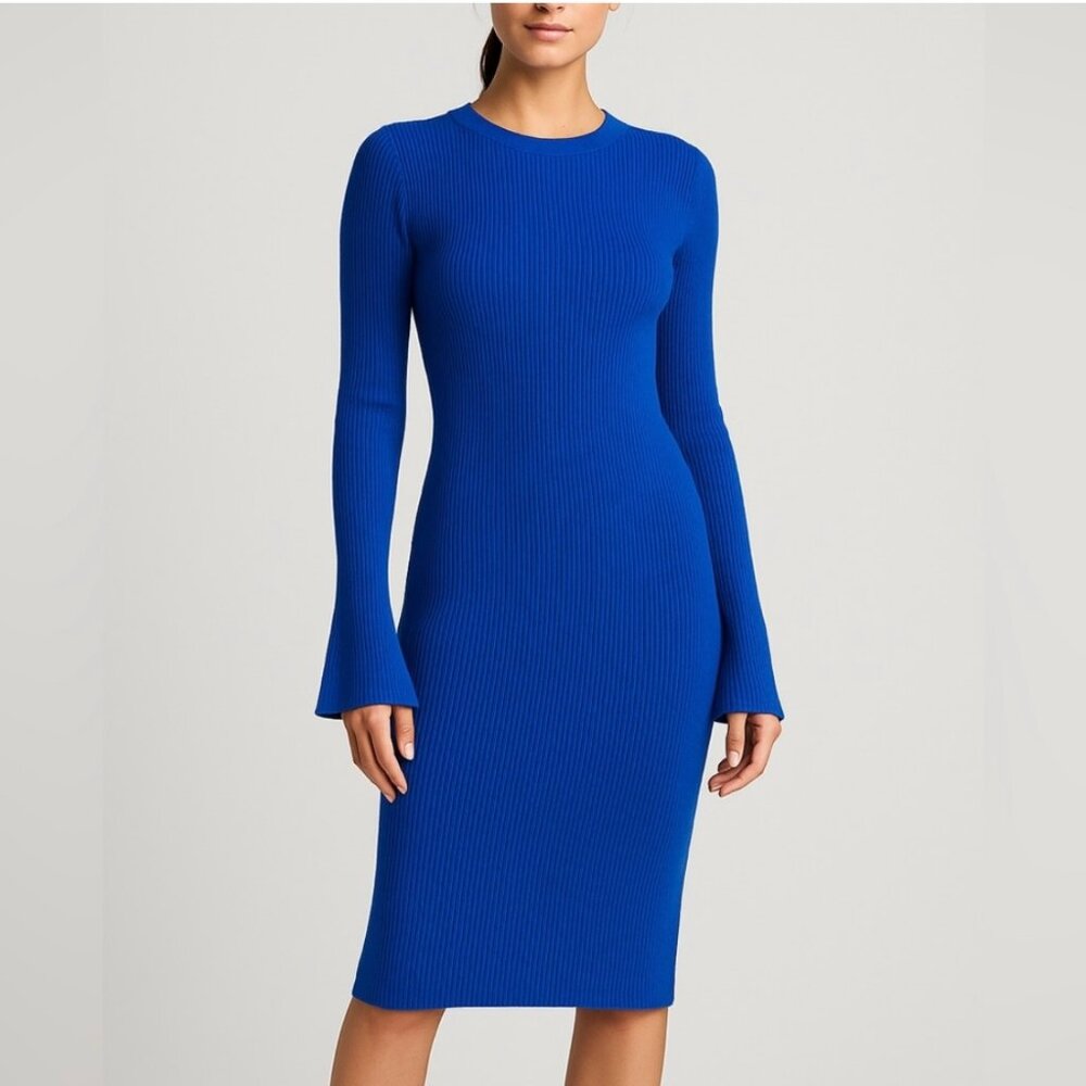 NWT - Womens Elegant Blue Gianni Bini Ribbed Sweater Dress for Fall Sz S